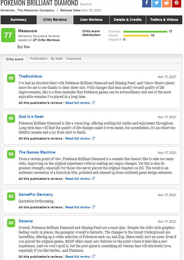 《宝可梦：钻石/珍珠》M站均分77分 舒适的怀旧之旅游迅网www.yxdown.com