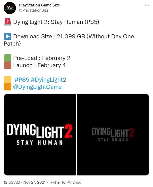 PS5《消逝的光芒2》预载信息曝光 2月2日预装，21GB