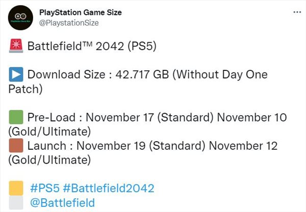 网曝《战地2042》PS5容量42.717GB 不包含首日补丁