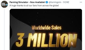 《模拟农场22》累计销量突破300万 官方发推致谢玩家