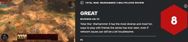 《全面战争：战锤3》多人IGN 8分 网络连接仍是问题