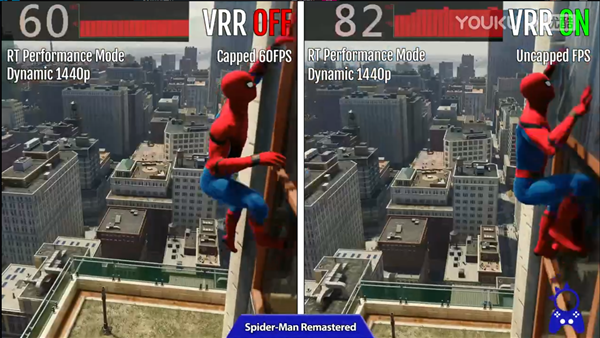 PS5“可变更新率”帧数对比 蜘蛛侠迈尔斯提升显著
