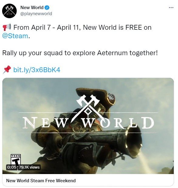 Steam开启《新世界》周末免费试玩 游戏进度可继承