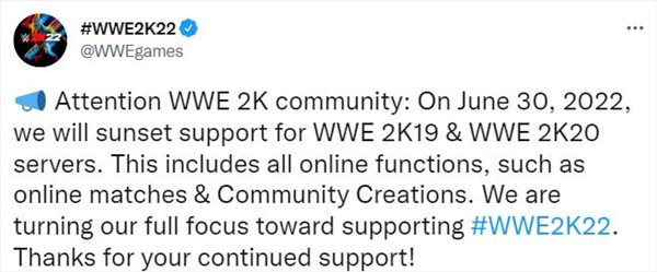 《WWE 2K》19/20六月末关闭服务器 停止在线功能