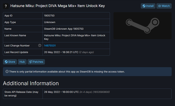 《初音未来:歌姬计划》现身Steam DB 或将5月26日发售