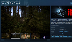 《森林之子》上架Steam 生存恐怖模拟器，暂无中文
